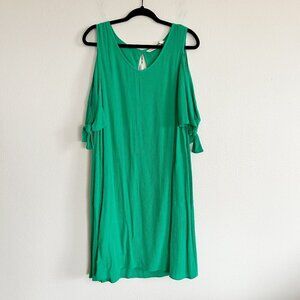 NWOT Soft Surroundings Dress Green Destin Gauze Cold Shoulder Summer